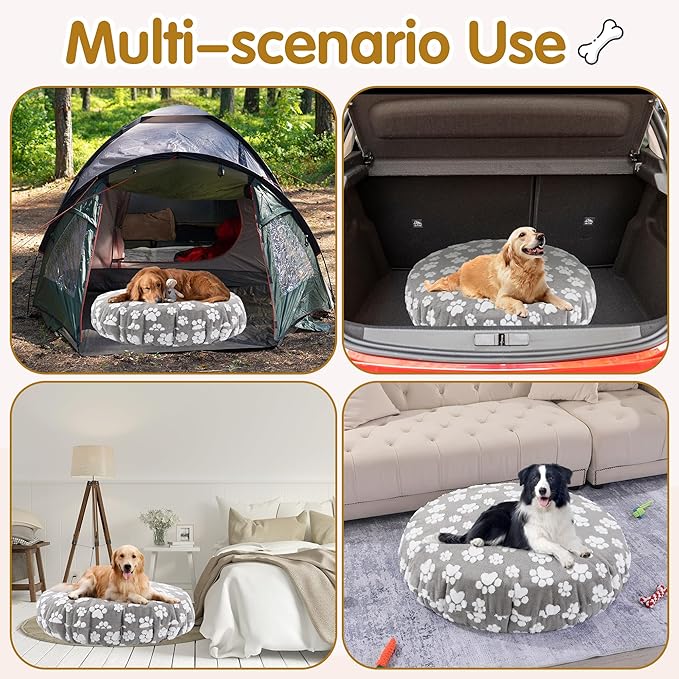 BALAPET Washable Dog Bed Covers Replacement Round Waterproof Bed Cover for Dog Soft Pet Bed Cover with Lovely Dog Paw Print and Double-Sided Usable Design,Cover Only(Gray,30 * 30 * 10in)