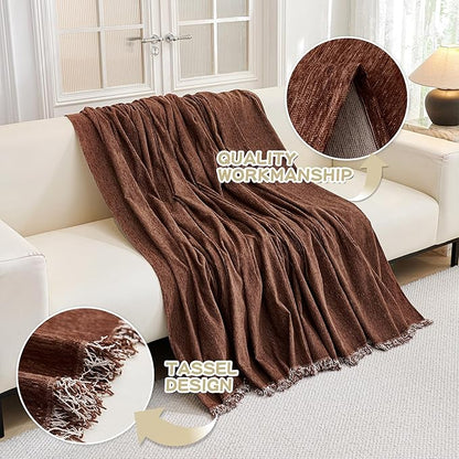 MYSKY HOME Couch Cover for Dogs Washable Couch Covers Couch Covers for Dogs Couch Cover 2 Cushion Sofa Non Slip Dogs Furniture Protector with Tassels Chenille Sofa Covers for Pets, 71"x102", Chocolate