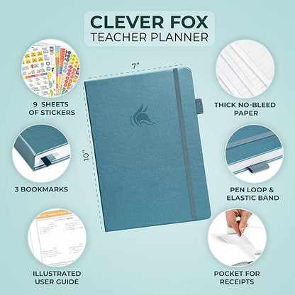 Clever Fox Teacher Planner – School Year Planner with Calendars & Lesson Plans – Teacher Plan Book for Classroom & Homeschool Organization - Undated, 7x10″, Hardcover (Aquamarine)