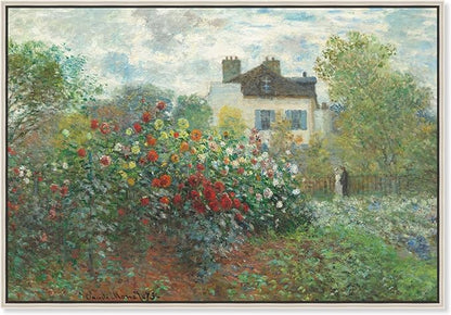 Art Remedy Monet-Garden With Dahlias Impressionism Classic Landscape Paintings Canvas Wall Art, Silver Floater Frame, 10"x15"