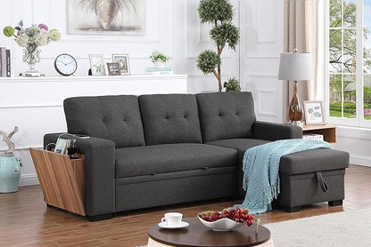 Devion Furniture Garisa 4-in-1 Convertible L Shaped Couch with Pull Out Bed and Storage, Sectional Sleeper Sofa with Reversible Chaise for Living Room, Apartment, Bedroom, Office