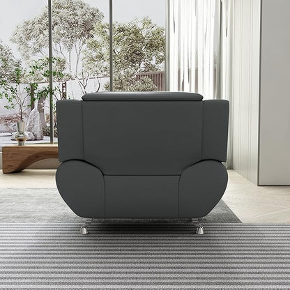Container Furniture Direct Michael Modern Faux Leather Upholstered Stainless Steel Legs Living Room Sofa, Chair, Gray