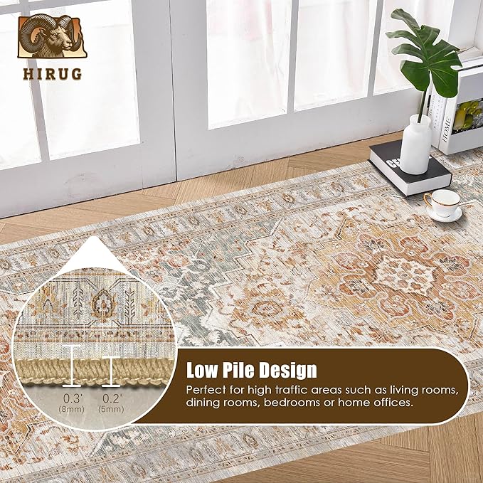 Washable Area Rug 2'6'' x 8' Vintage Traditional Persian Mat - Foldable Distressed Non-Slip Machine Washable Carpet for Living Room Bedroom Kitchen Home Decor - Dove Gray and Coral
