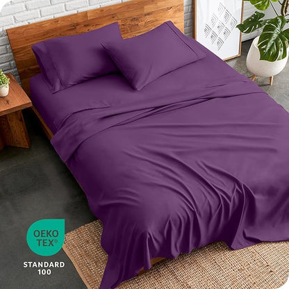 Bare Home California King Sheet Set - 1800 Ultra-Soft Microfiber Cal King Bed Sheets - Double Brushed - Deep Pockets - Easy Fit - 4 Piece Set - Bed Sheets (California King, Plum)