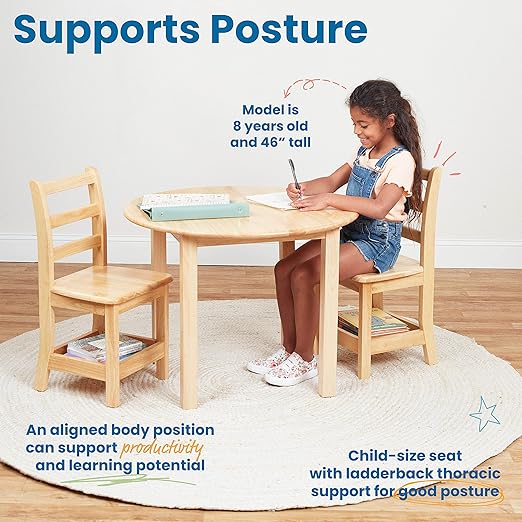 ECR4Kids Three Rung Ladderback Chair with Storage, 14in Seat Height, Classroom Seating, Honey, 2-Pack