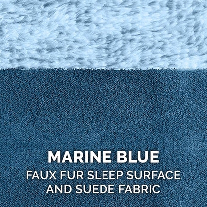 Furhaven Replacement Dog Bed Cover Two-Tone Faux Fur & Suede L Shaped Chaise, Machine Washable - Marine Blue, Jumbo (X-Large)