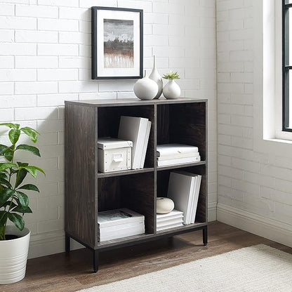 Crosley Furniture Jacobsen Storage Cube Bookcase and Record Player Stand with Vinyl Records Holder, Brown Ash