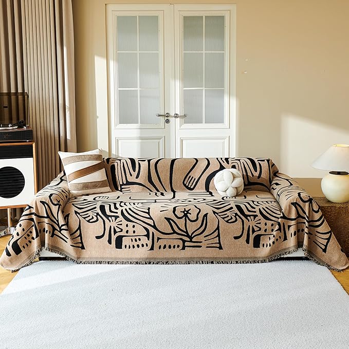MYSKY HOME Couch Cover for Dogs, Washable Couch Covers, Sofa Covers for Sectional Sofa, Couch Cover 2 Cushion Sofa Dogs Furniture Protector, Chenille Sofa Covers for Pets, 71"x118", Abstract Coffee