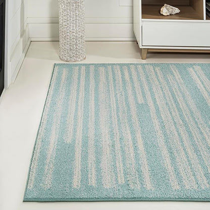 JONATHAN Y Khalil Modern Berber Stripe Turquoise/Cream Indoor Area Rug, 8x10, Contemporary, Bohemian, Easy-Cleaning for Living Room, Bedroom, Kitchen, Pet Friendly, Non-Shedding (MOH207D-8)