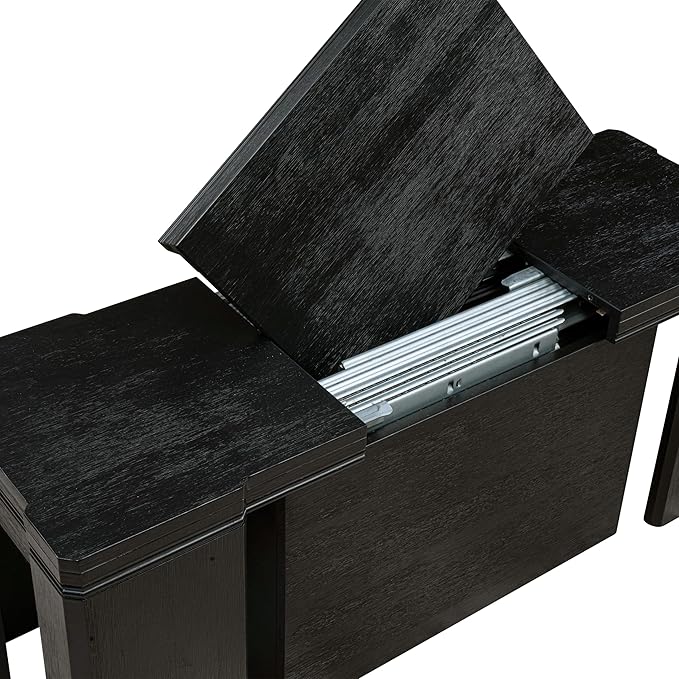X02X2-2C6-30 4-pc Dining Room Table Set a Rectangular Kitchen Table and a wooden Bench and 2 Wire Brushed Black Polyester Stackable Chair, 39x120 Inch, Wire Brushed Black