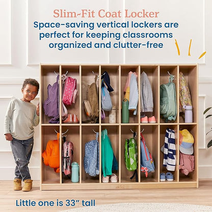 ECR4Kids 16-Section Coat Locker, Classroom Furniture, Natural