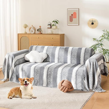 Boho Couch Cover, Sofa Covers for 3 Cushion Couch, Couch Cover for Dogs Washable Sectional Couch Covers L Shape Furniture Protecto (1# Grey, 71" x 134")