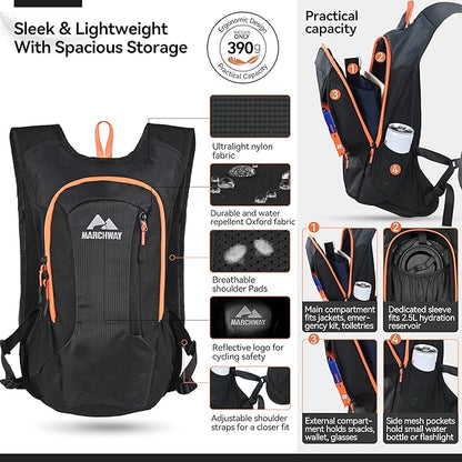 MARCHWAY Lightweight Hydration Backpack with Vest Style Straps & 2.5L TPU Water Bladder, Versatile Sleek Multi-Pocket Pack for Hiking, Cycling, Running, Backpacking, Travel