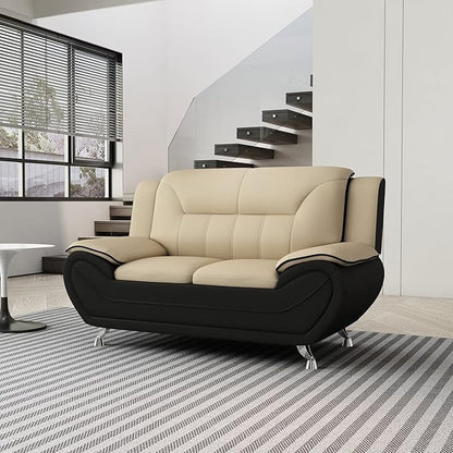Container Furniture Direct Michael Modern Faux Leather Upholstered Stainless Steel Legs Living Room, Chair, Loveseat, Sofa, Persian Red