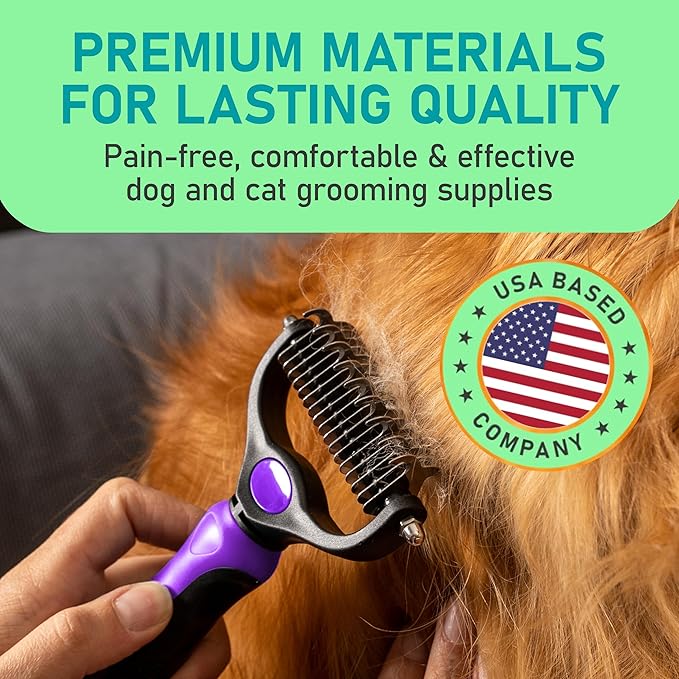 Maxpower Planet Pet Grooming Brush - Double Sided, Extra Wide for Dogs and Cats - Dematting Undercoat Rake, Reduces Shedding by 95%, Purple