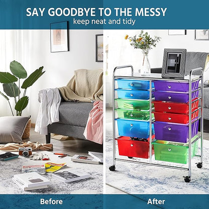 Yaheetech 12 Drawers Rolling Storage Cart Multipurpose Movable Organizer Cart Tools Scrapbook Paper Organizer on Wheels, Multicolor