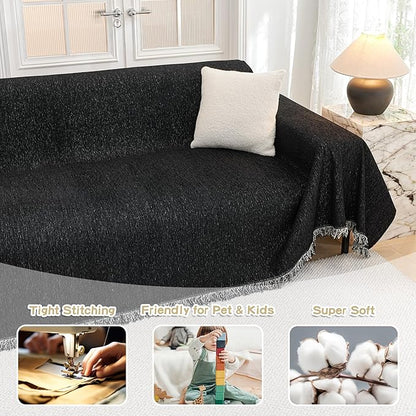 MYSKY HOME Couch Cover for Dogs Washable Couch Covers for 3 Cushion Couch Sofa Super Soft Sofa Slipcover Non Slip Sofa Cover, Chenille Sofa Covers for Dogs, Furniture Protector, 71"x150", Black