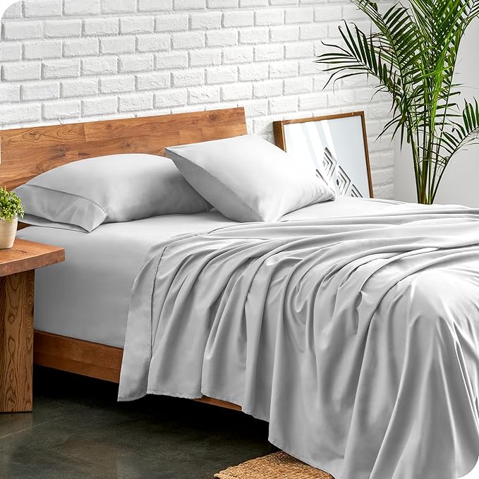 Bare Home California King Sheet Set - 1800 Ultra-Soft Microfiber Cal King Bed Sheets - Double Brushed - Deep Pockets - Easy Fit - 4 Piece Set - Bed Sheets (California King, Cloud Grey)