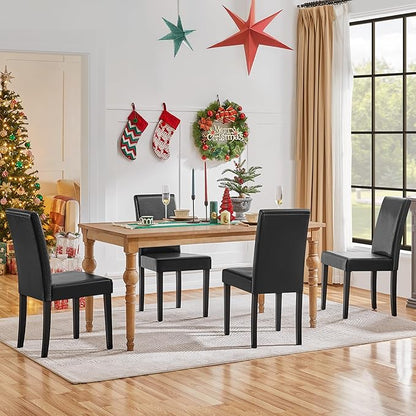 Yaheetech Dining Chairs Set of 4 PU Leather Upholstered Parsons Dining Chairs with Solid Wood Legs for Kitchen/Living Room/Restaurant, Modern Style, Black