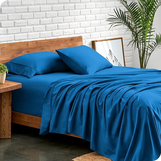Bare Home Split King Sheet Set - 1800 Ultra-Soft Microfiber Bed Sheets - Double Brushed - Deep Pockets - Easy Fit - 5 Piece Set - Bed Sheets & Pillowcases (Split King, Medium Blue)