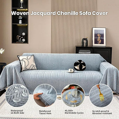 Nobildonna Sofa Cover Washable Soft Thicken Chenille Couch Cover with Tassel,Waterproof Sofa Slipcovers for 2 Cushion Couch,Loveseat,Futon Couch Furniture Protector Pet-Friendly,Dusty Blue 71"x102"