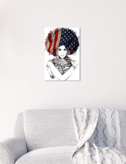 The Oliver Gal Artist Co. People and Portraits Wall Art Canvas Prints 'New American Woman' Home Décor, 10 in x 15 in, White, Black