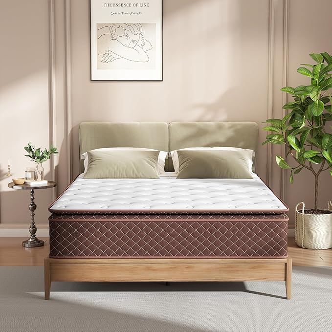 Queen Mattress, 12 Inch Pillow Top Queen Size Mattress – Plush Comfort with Pocketed Coils & Pressure Relief – Ideal for Side Sleepers, Motion Isolation & Back Pain Relief,Medium Firm