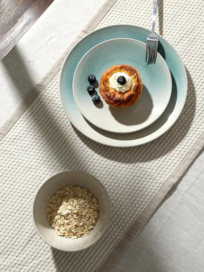 Famiware Glacier Dinnerware Sets, Plates and Bowls Dish Sets for 8 (24 Pieces), Stoneware Tableware - Dishwasher and Microwave Safe, Handcrafted Reactive Glaze, Aqua