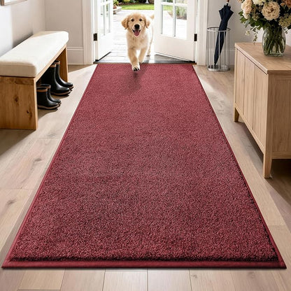 PURRUGS Dirt Trapping Door Mat 31.5" x 70", Non-Slip Machine Washable Entryway Rug, Dog Doormat, Indoor Front Door Mat, Super Absorbent Entry Rug for Muddy Shoes & Paws, Burgundy Red
