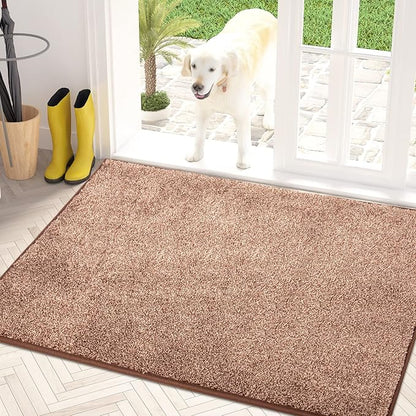 PURRUGS Dirt Trapping Door Mat 31.5" x 47", Non-Slip Machine Washable Entryway Rug, Dog Doormat, Indoor Front Door Mat, Super Absorbent Entry Rug for Muddy Shoes & Paws, Brown-Light Cream
