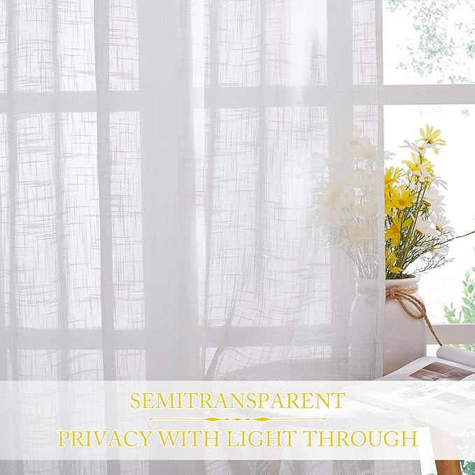 NICETOWN Living Room Window Curtain Semi Sheer Textured 108" Long, Grommet Casual Semitransparent Sheer Privacy with Light Window Treatments for Sliding Door, 70" Wide, 1 PC, White