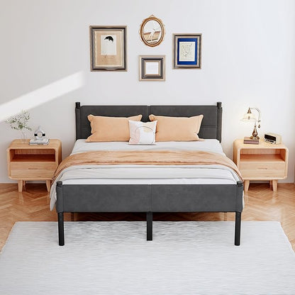 Metal Bed Frame,14Inch Queen Size Bed Frame with Storage Space,Heavy Duty Sturdy Mattress Foundation,Easy Assembly,No Box Spring Needed,Queen Grey