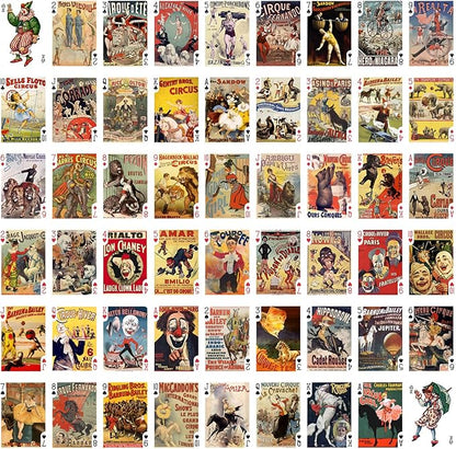 Retro Circus Playing Cards (Poker Deck 55 Cards All Different) Vintage Circus Clowns Animals Hymnast Athlete Vintage Barnes Circus Poster