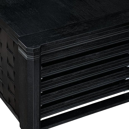 X07MZ-BC6-50 - 10-Pc Dining Table Set a Kitchen Table with a coffee Table and a wooden Bench & 7 Dark Gotham Grey Fabric Dining Chair, 39x120 Inch, Wire Brushed Black