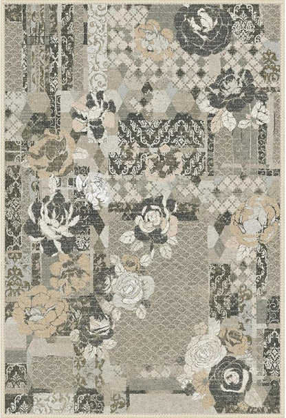GENIMO Area Rug 2x3 Doormat, Machine Washable Low Pile Rugs, Small Floral Patchwork Retro Chenille Entryway Mat for Entrance, Hallway, Kitchen and Corridor, Taupe Gray