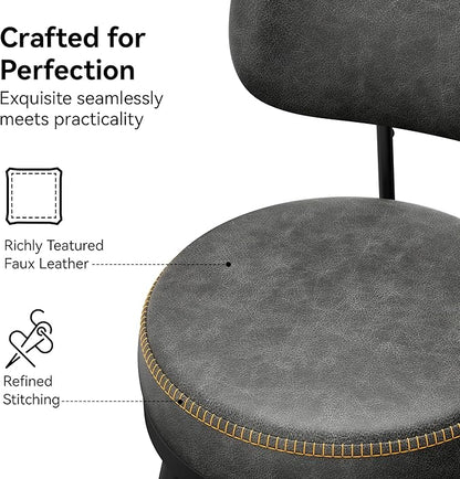 Counter Height Bar Stools, 26" H Swivel Barstools Set of 8, Faux Leather Kitchen Counter Stools with Back and Stylish Stitching, Metal Frame, Pub, Home Bar, Black Grey