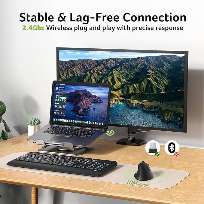 acer Ergonomic Mouse Wireless, Vertical Computer Mouse for Office, Ergo Mice Rechargeable for Medium to Large Sized Hands, 2.4GHz USB Receiver, 800/1200/1600 DPI, 6 Buttons for Laptop, PC and Desktop