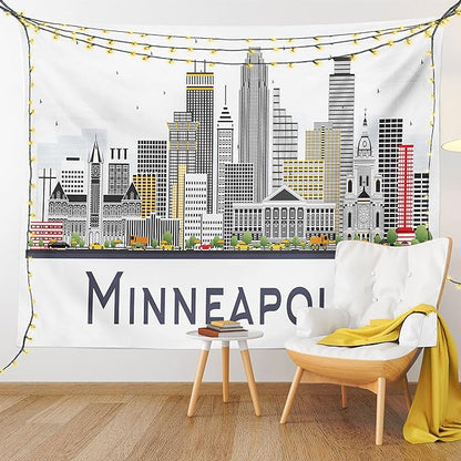 Ambesonne Minnesota Tapestry, Elevation of a Street in Minneapolis Image with High Detailed Facades, Fabric Wall Hanging Decor for Bedroom Living Room Dorm, 30" X 45", White Grey