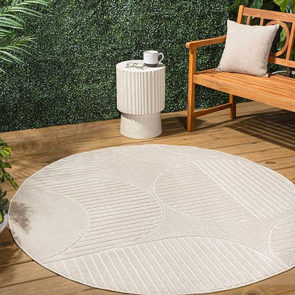 JONATHAN Y Nordby High-Low Arch Striped Ivory/Cream 7' Round Indoor/Outdoor Area Rug, Pet Friendly, Non-Shedding, Stain Resistant, Easy-Cleaning for Backyard, Patio, (SCN104B-7R)