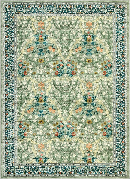 GarveeHome Floral Area Rugs 5x7, Sage Green Washable Rug for Living Room, Bedroom, Low Pile Non Slip Stain Resistance Indoor Boho Carpet Mat for Farmhouse, Dining Room, Office