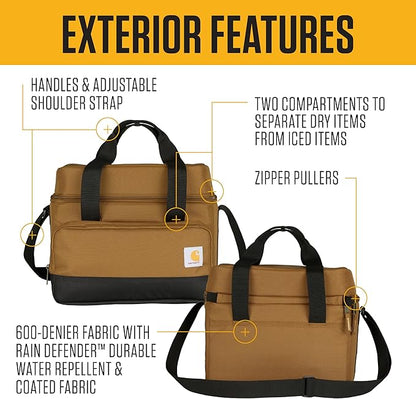 Carhartt Insulated Two Compartment Cooler, Durable Water Repellent Material W/Front Zippered Pocket for Camping, Beach & Travel