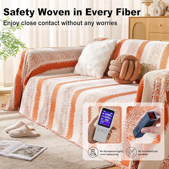 Boho Couch Cover, Sofa Cover, Sofa Covers for 2 Cushion Couch, Washable Sectional Couch Covers for Dogs Pet Furniture Protector Couch Cover Blanket for Living Room (1# Orange, 71" x 118")