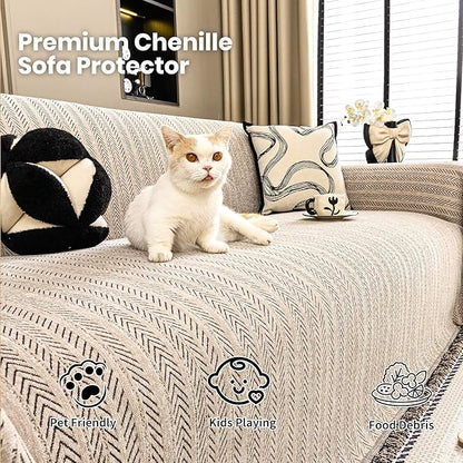 Nobildonna Sofa Chair Cover Waterproof Soft Thicken Chenille Cushion Couch Cover with Tassels,Washable Sofa Slipcovers for Armchair Recliner Sectional Sofa Furniture Protector, Brown 71"x71"
