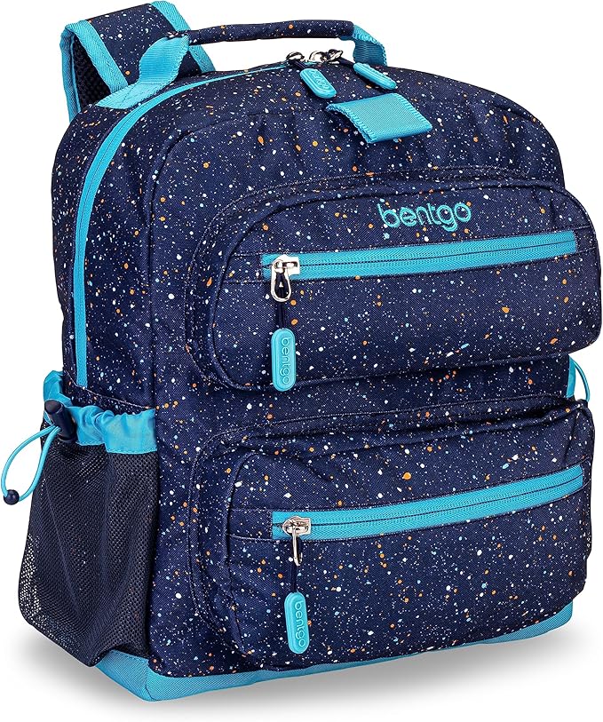 Bentgo Kids Confetti Backpack - Lightweight 14” Backpack for School, Travel & Daycare, Ideal for Ages 4+, Durable & Water-Resistant, Roomy Interior, & Loop for Lunch Bag (Confetti Edition-Abyss Blue)