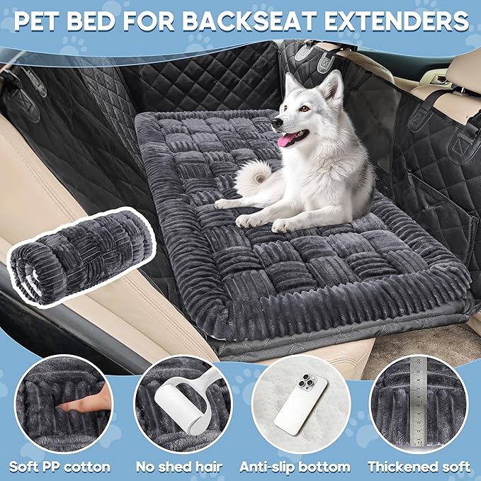 Dog Car Bed Mat, Non-Slip Backseat Extender Pet Blanket, Plaid Dog Bed for SUVs, Sedans & Trucks, Chew-Resistant Travel Pad for Dogs, Easy Clean & Scratch-Proof & Comfort (50"횞24.6") Gray
