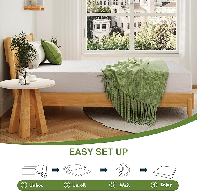 Twin XL Memory Foam Mattress, 12 Inch Bed Mattress in a Box with Cooling Green Tea Gel, Relieve Pressure with Medium Support, CertiPUR-US Certified, 80''L x 38''W, White