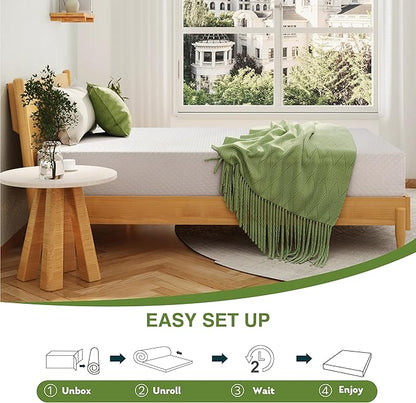 Twin XL Memory Foam Mattress, 12 Inch Bed Mattress in a Box with Cooling Green Tea Gel, Relieve Pressure with Medium Support, CertiPUR-US Certified, 80''L x 38''W, White