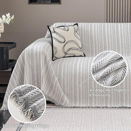 Nobildonna Sofa Cover Washable Soft Thicken Chenille Couch Cover with Tassel,Waterproof Sofa Slipcover for 3-4 Cushion Couch,Sectional Sofa,L-Shaped Furniture Protector Pet-Friendly,Beige 91"x134"