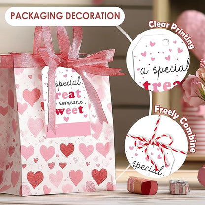 Valentines Day Gift Tags - 50Pcs Happy Valentine's Day Tags with String, A Special Treat for Someone Sweet Tag for Gift Wrapping, Valentine's Day Decoration