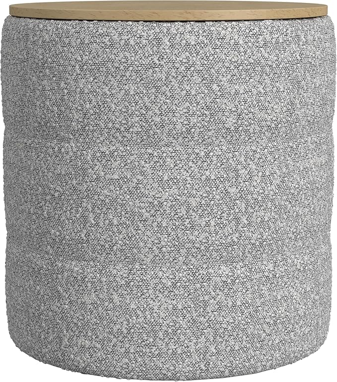 HomePop Channel Storage Ottoman with Wood Top - Cream Boucle with Gray Yarns
